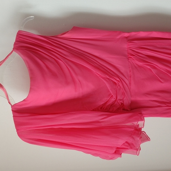 50s-60sVINTAGESalmon Pink SILK CHIFFON Cocktail Dress w Attached Sheath Scarf - Picture 2 of 10